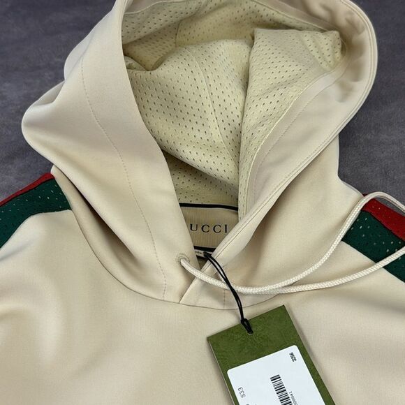 Gucci Logo Light Web Stripe Neoprene Unisex Hoodie XS & Medium NWT 752274 - Picture 11 of 14